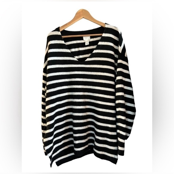H&M Oversized Black and White Striped V-Neck Sweater XL - Picture 5 of 8